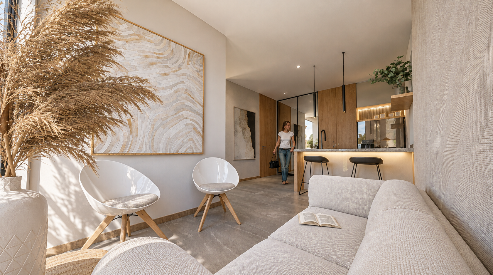 Interior de suite con área de trabajo