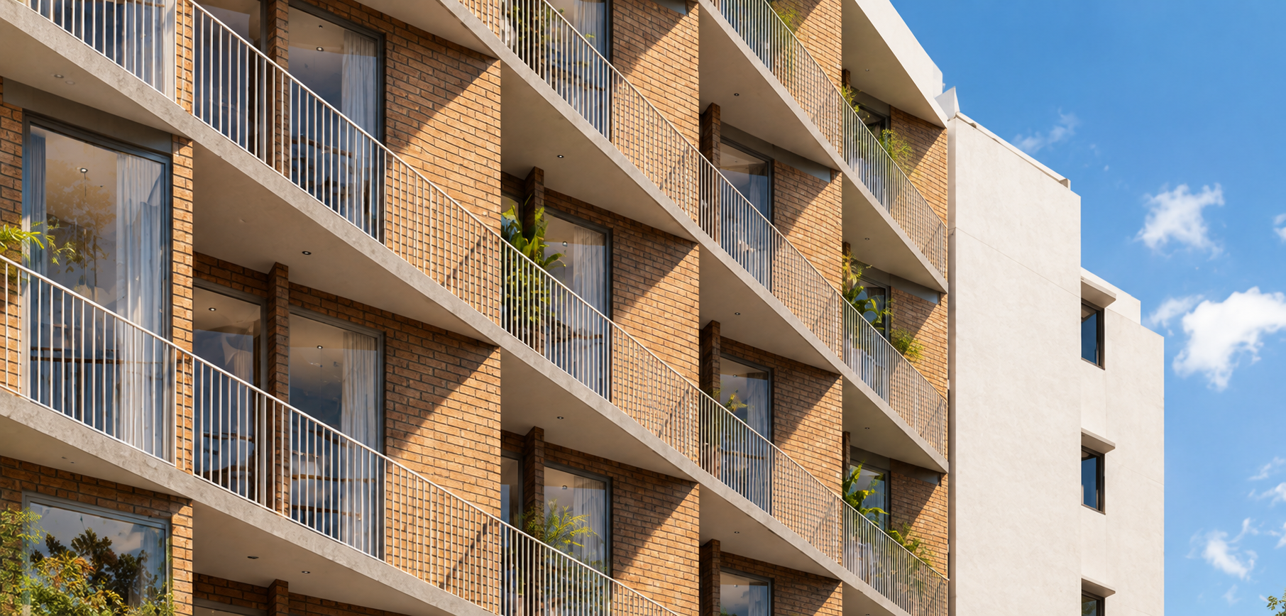 Detalle arquitectónico de fachada y balcones